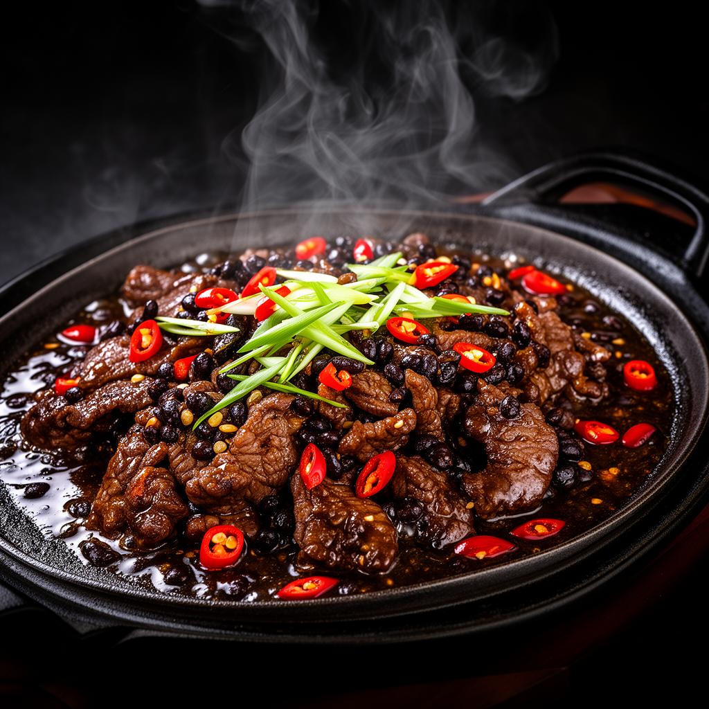 Sizzling beef in black bean sauce